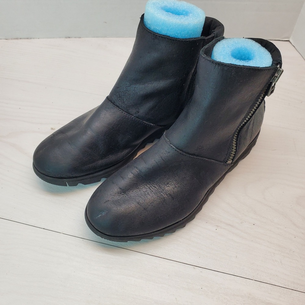 Sorel Lennox Moto Black Leather Waterproof Ankle Boots Womens 7 Streetwear 90s